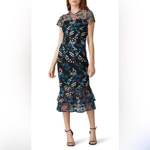 VONE embroidered Floral Black and Blue Women's Dress size 8